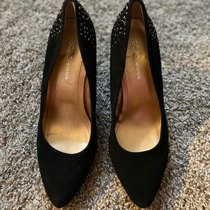 BCBG Black Wedge Pumps with Embellished Heel - Size 6